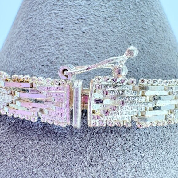 Sterling Silver 925 Interlocking Link Beaded Design Chain Bracelet Size 7.25" - Picture 5 of 11